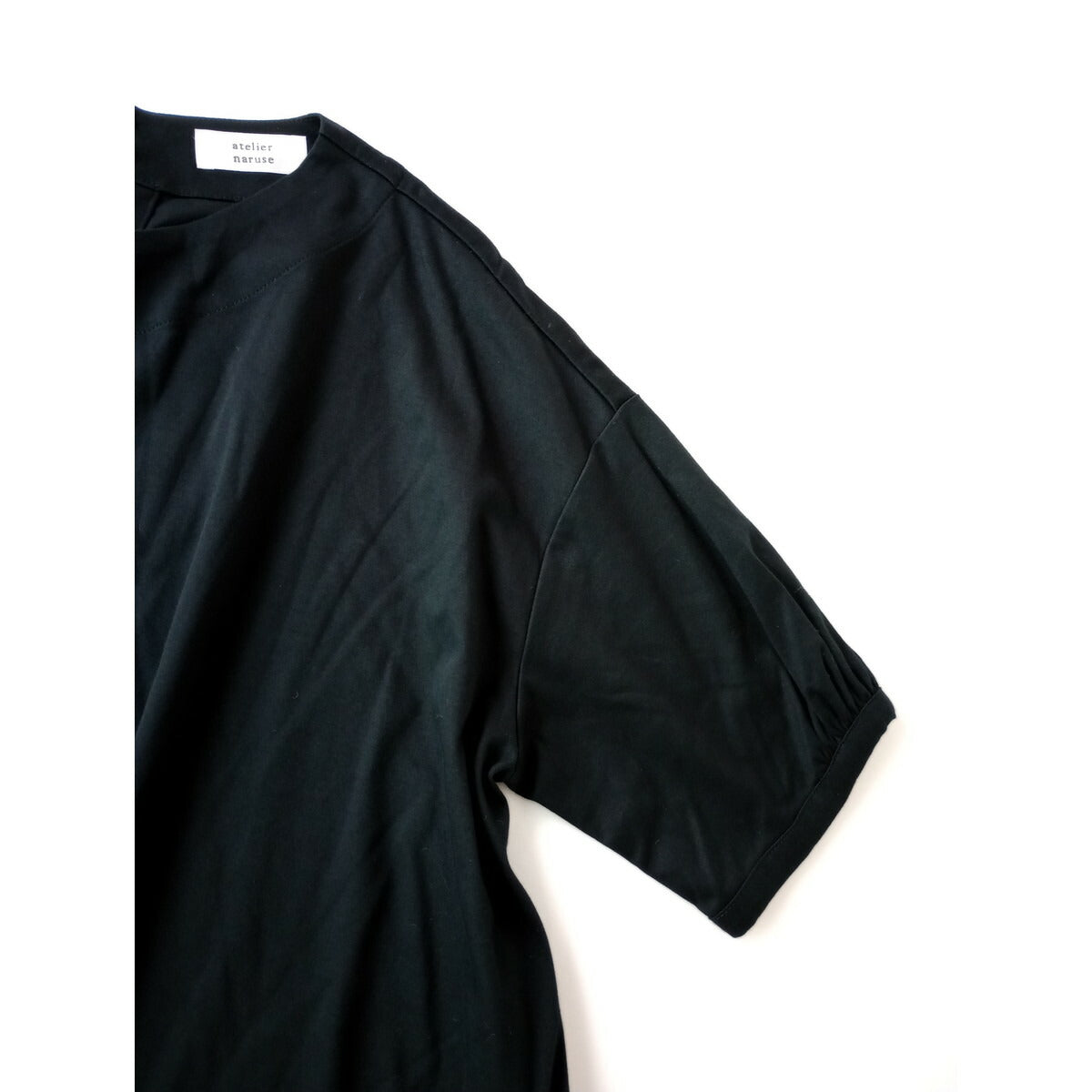 23SS atelier naruse アトリエナルセ コットン 綿 100％ カットソー コクーン 半袖 ワンピース 黒 ブラック【中古】