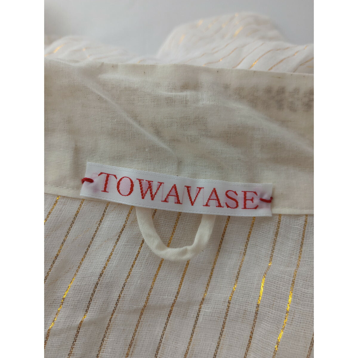 TOWAVASE トワヴァーズ　ストライプ ローブ ロング カーディガン コットン 綿 100％　羽織　アイボリー ゴールド【中古】