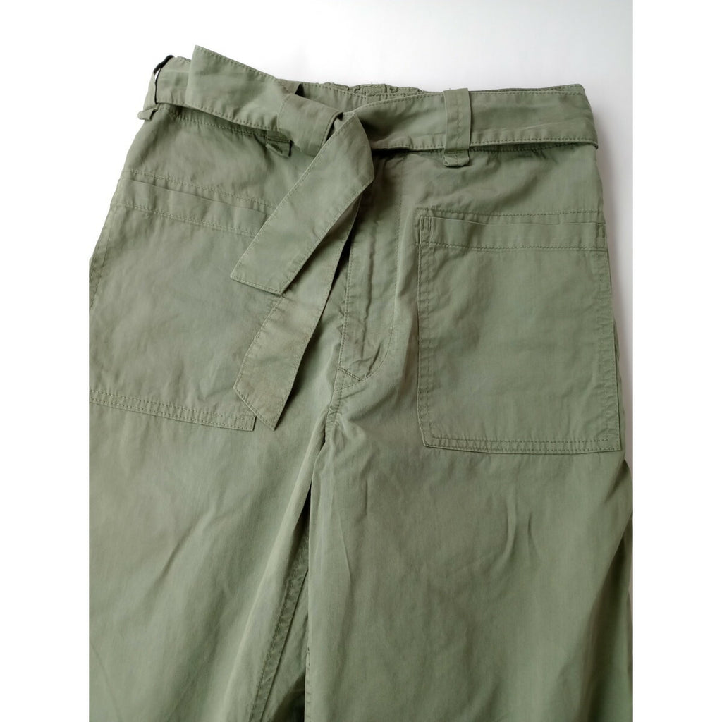 Drawer ドゥロワー シルク ギャバジン ベルト ワイド パンツ カーキ 36【中古】