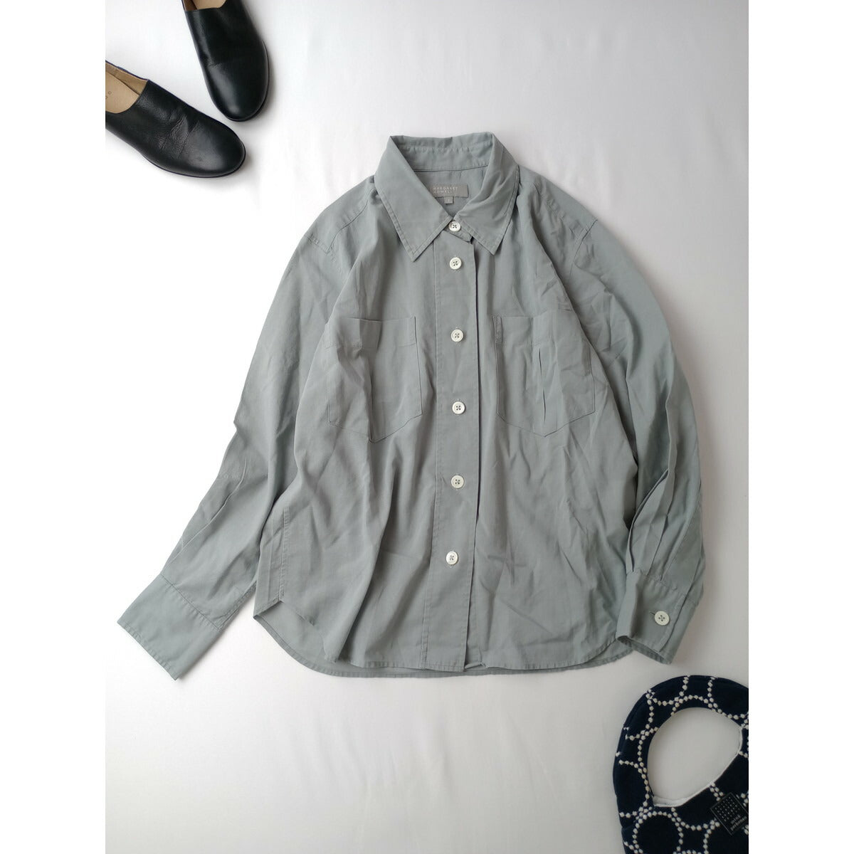 23SS MARGARET HOWELL マーガレットハウエル COTTON VOILE コットン 綿 100％ 長袖 シャツ ライトブルー 1【中古】
