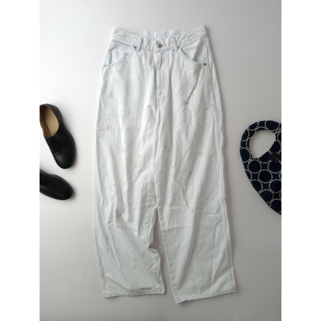 JOHNBULL ジョンブル 【DENIM DELIGHT DAYS】コットン 100％ デニム ストライプ ペインターパンツ ヴィンテージ加工 ライトブルー 白 28【中古】
