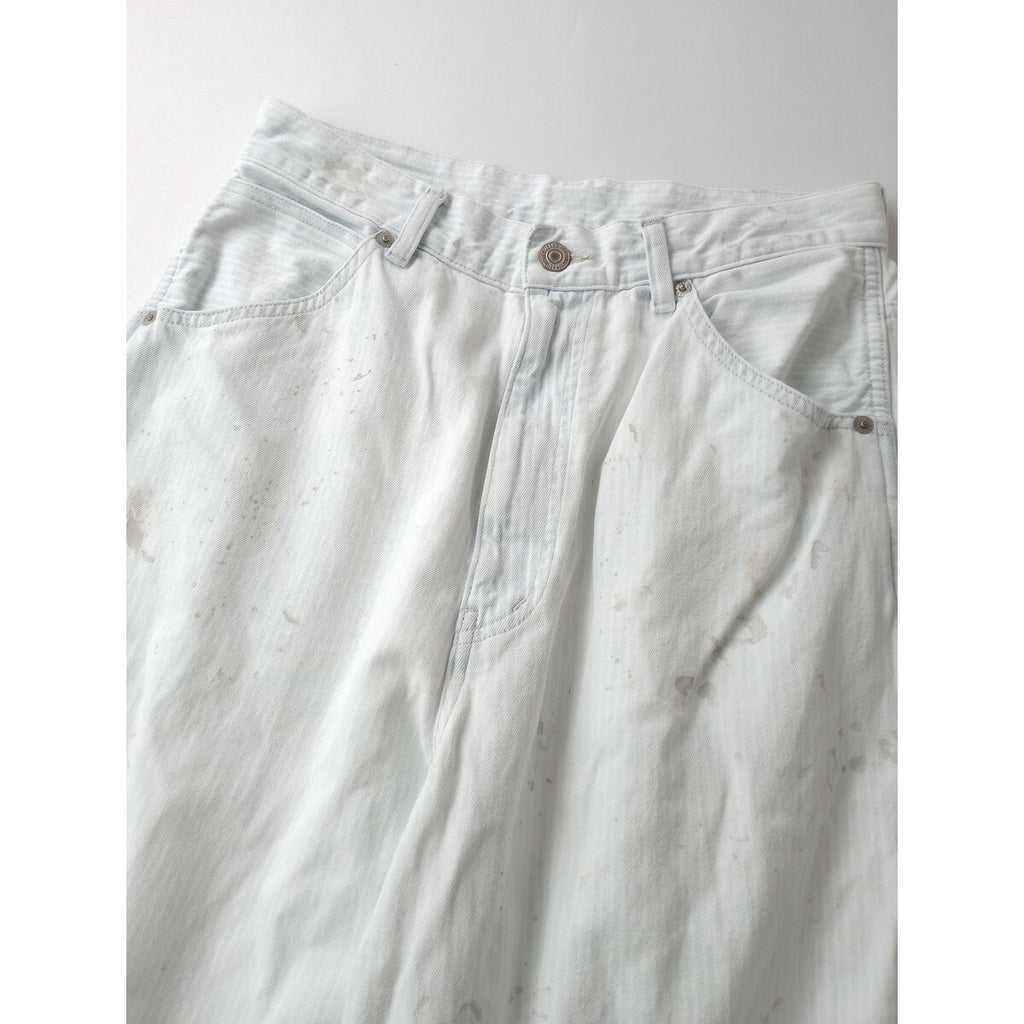 JOHNBULL ジョンブル 【DENIM DELIGHT DAYS】コットン 100％ デニム ストライプ ペインターパンツ ヴィンテージ加工 ライトブルー 白 28【中古】