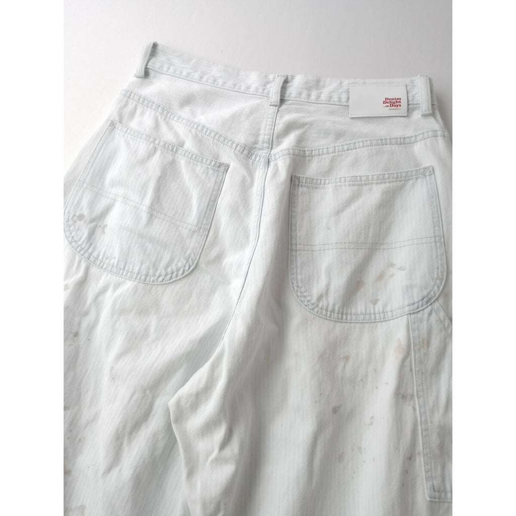 JOHNBULL ジョンブル 【DENIM DELIGHT DAYS】コットン 100％ デニム ストライプ ペインターパンツ ヴィンテージ加工 ライトブルー 白 28【中古】