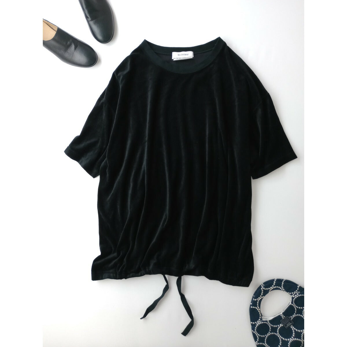 Veritecoeur ヴェリテクール ベロア イージーTEE トップス カットソー 黒 ブラック【中古】