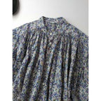 24SS TOUJOURSトゥジューPleated Sleeveless Long Shirtリバティベリーフラワー花柄 コットンシャツスリーブレス ブラウスギャザー2ブルー【中古】