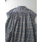 24SS TOUJOURSトゥジューPleated Sleeveless Long Shirtリバティベリーフラワー花柄 コットンシャツスリーブレス ブラウスギャザー2ブルー【中古】