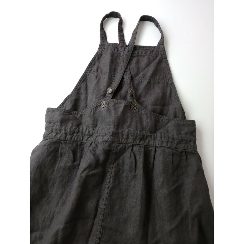 ARMEN アーメン Apron One Piece リネン 麻 100％ ヘリンボーン エプロン ワンピース ジャンパースカート ロング チャコールグレー 0【中古】