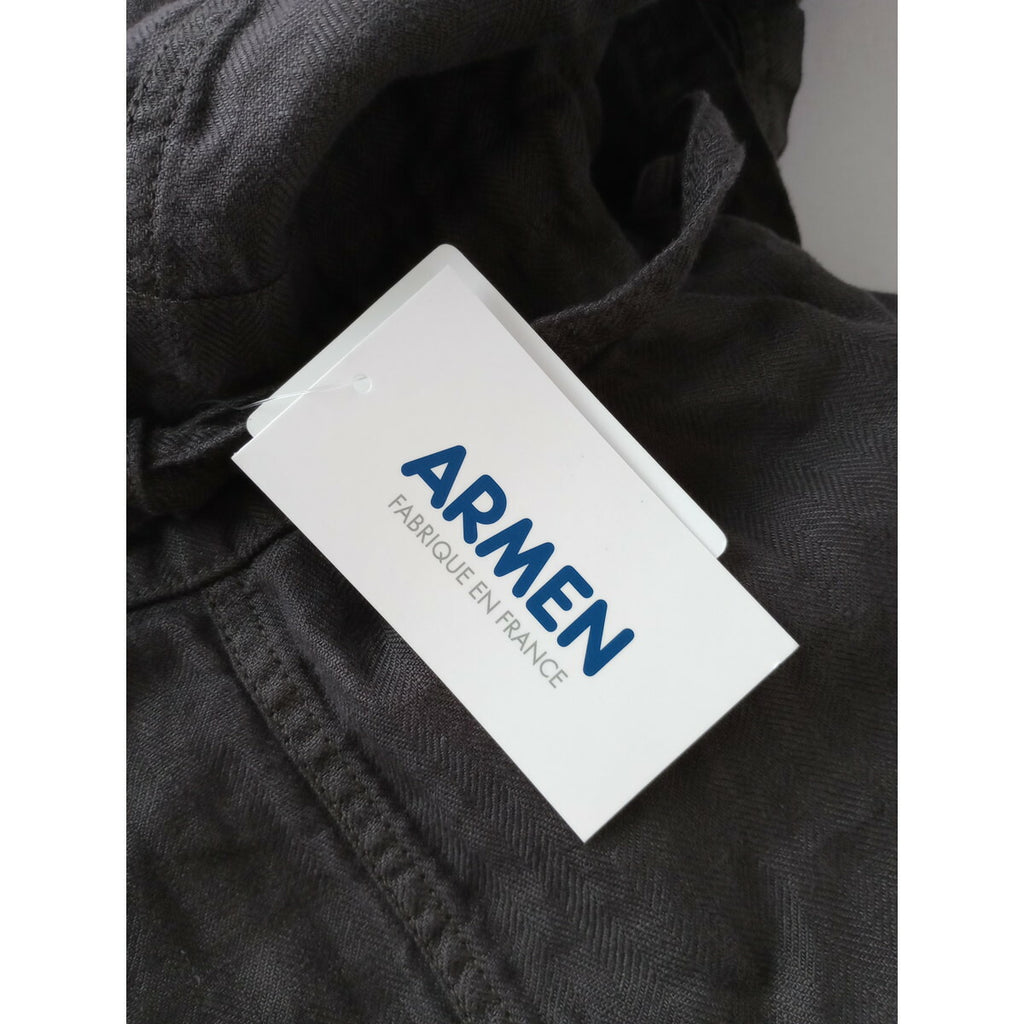 ARMEN アーメン Apron One Piece リネン 麻 100％ ヘリンボーン エプロン ワンピース ジャンパースカート ロング チャコールグレー 0【中古】