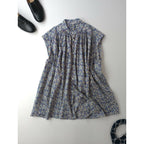 24SS TOUJOURSトゥジューPleated Sleeveless Long Shirtリバティベリーフラワー花柄 コットンシャツスリーブレス ブラウスギャザー2ブルー【中古】