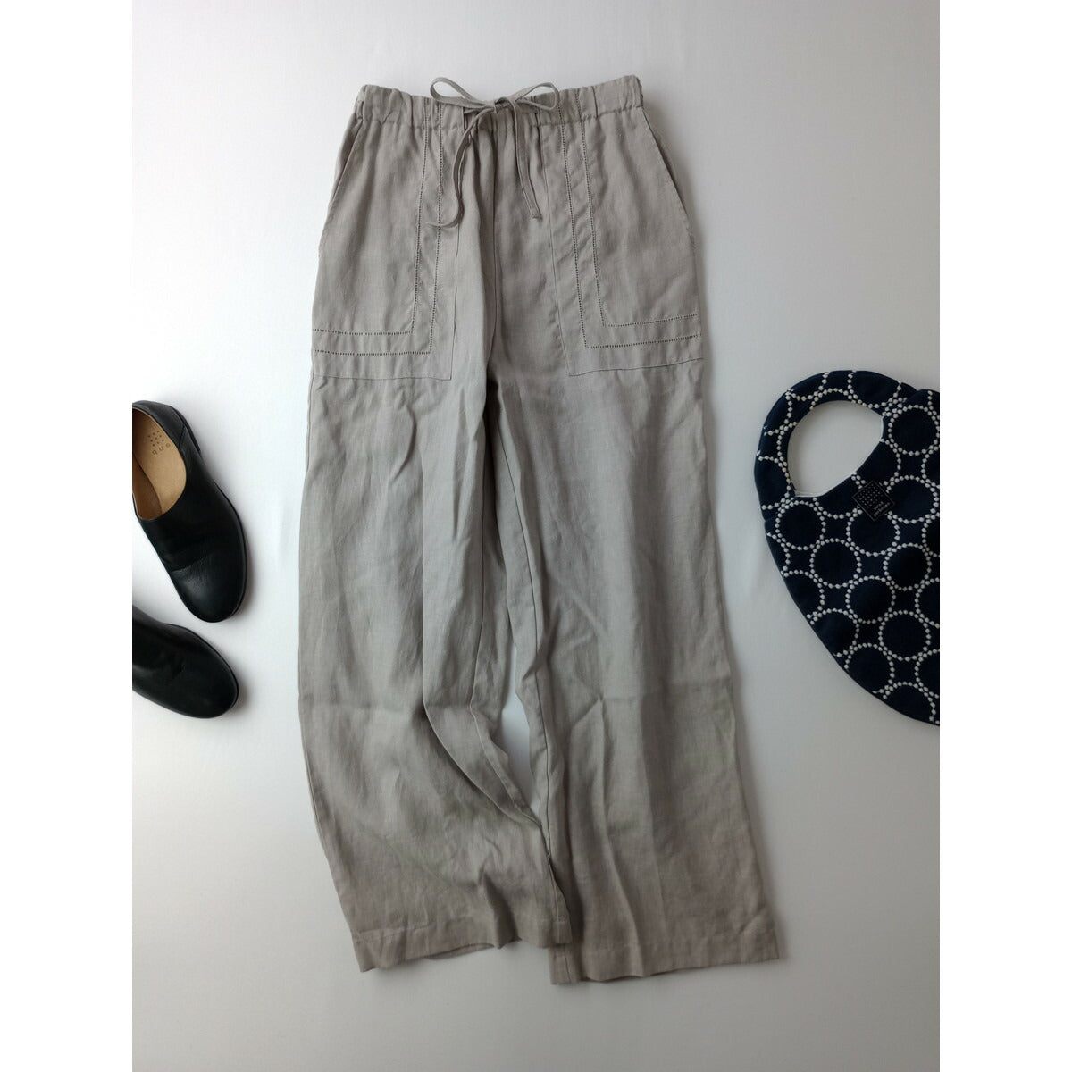 23SS GALERIE VIE ギャルリーヴィー フレンチ リネン イージー セミ ワイド パンツ グレー 32【中古】