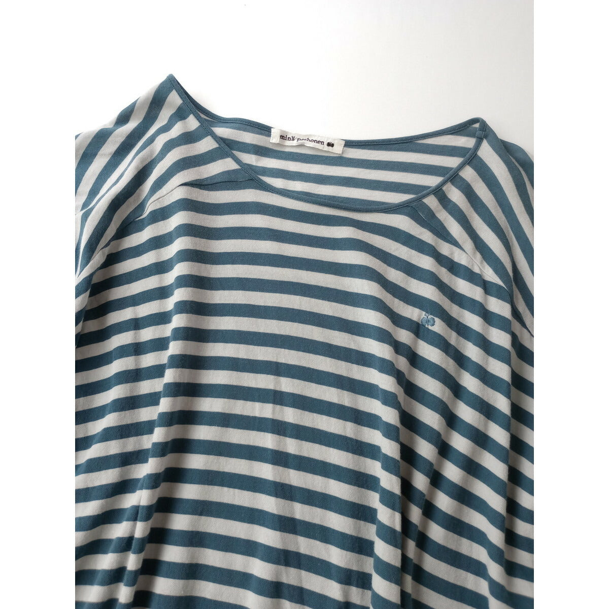 mina perhonen ミナペルホネン ocean border コットン100％　ボーダーカットソー トップス チュニック ブルーグレー【中古】