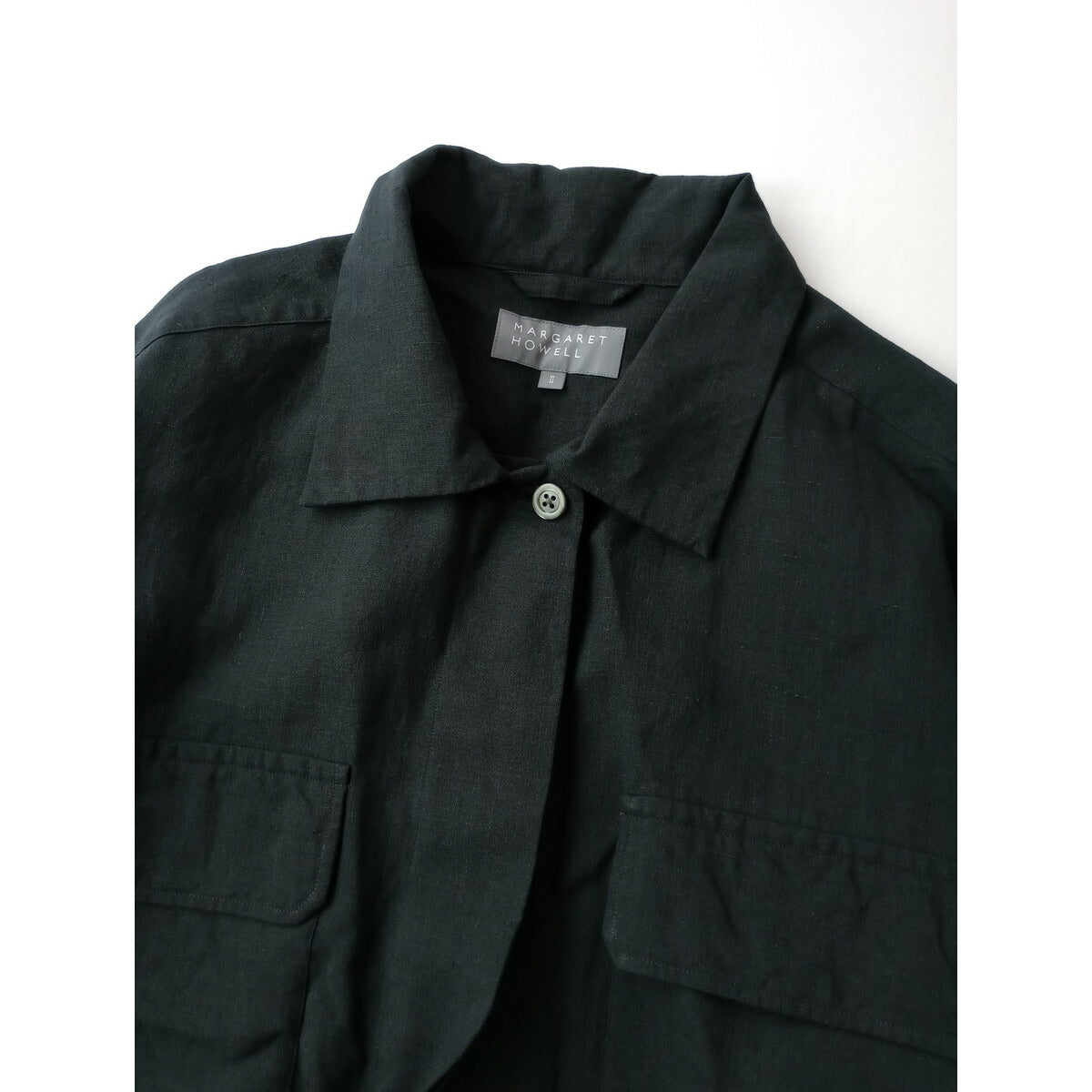 24SS MARGARET HOWELL マーガレットハウエル LIGHT LINEN SHIRT リネン 麻 100％ シャツ 長袖　ブラウス　黒 ブラック 2【中古】
