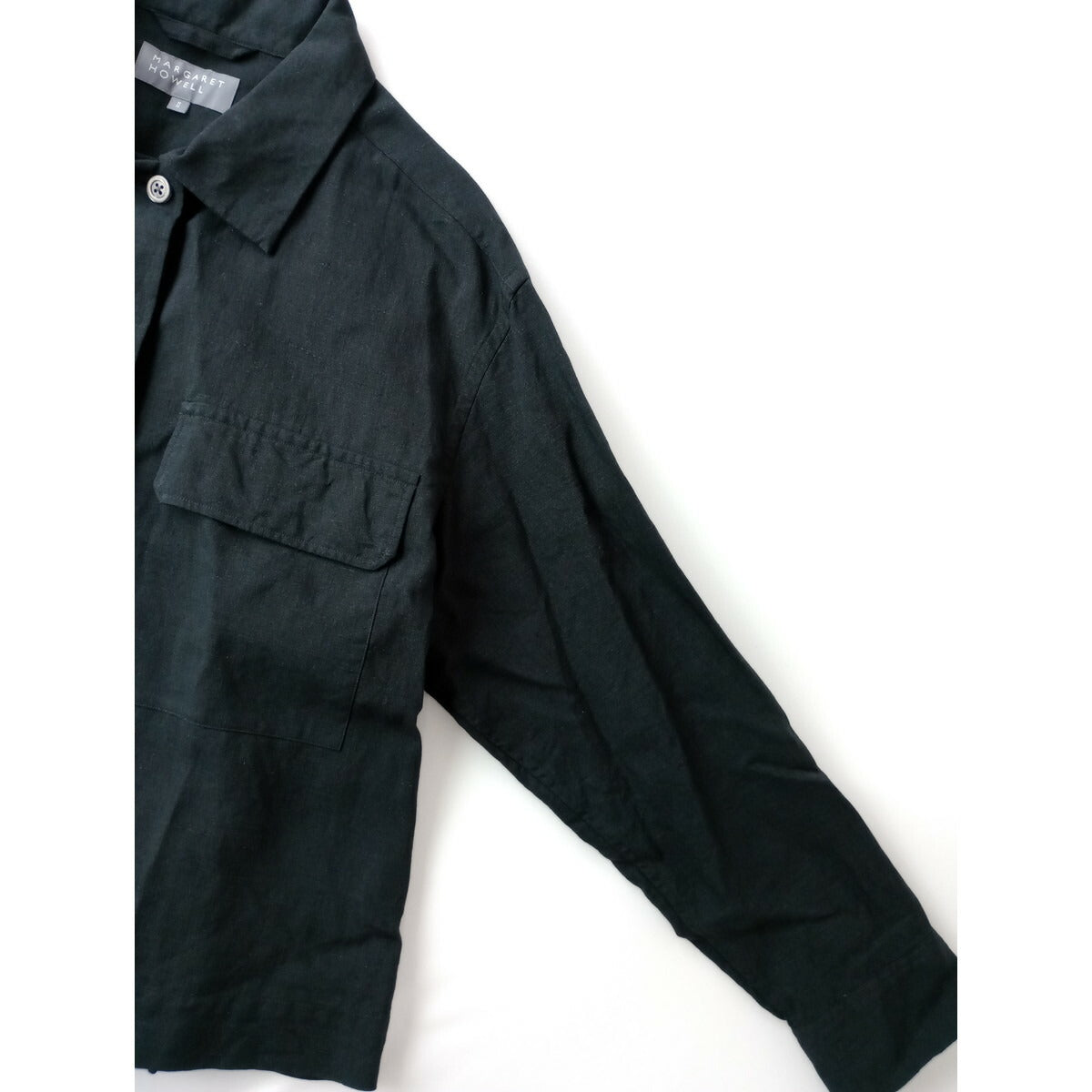 24SS MARGARET HOWELL マーガレットハウエル LIGHT LINEN SHIRT リネン 麻 100％ シャツ 長袖　ブラウス　黒 ブラック 2【中古】