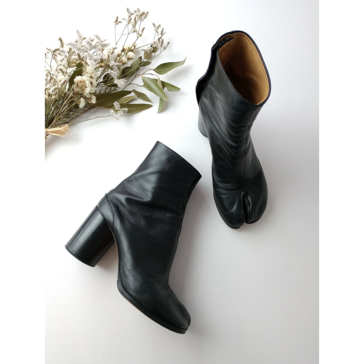 Margiela メゾンマルジェラ 足袋 ブーツ  靴  レザー 38 ヒール 8cm 黒 ブラック 【中古】
