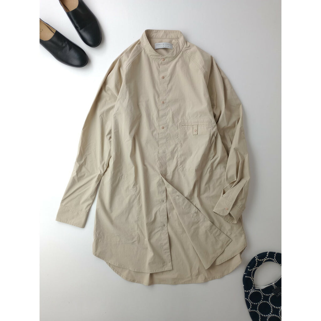AXESQUIN ELEMENTS アクシーズ クイン エレメンツ タスラン ナイロン の ロング 長袖 シャツ 羽織 ベージュ 三【中古】