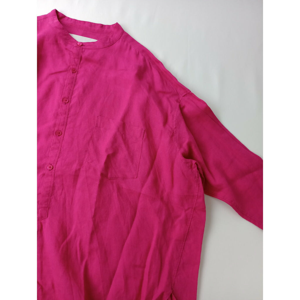 TICCA ティッカ リネン 麻 100％ ノーカラー 長袖 シャツ トップス ピンク F【中古】