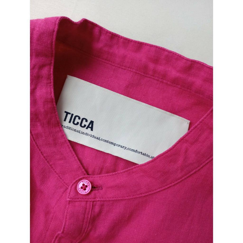 TICCA ティッカ リネン 麻 100％ ノーカラー 長袖 シャツ トップス ピンク F【中古】