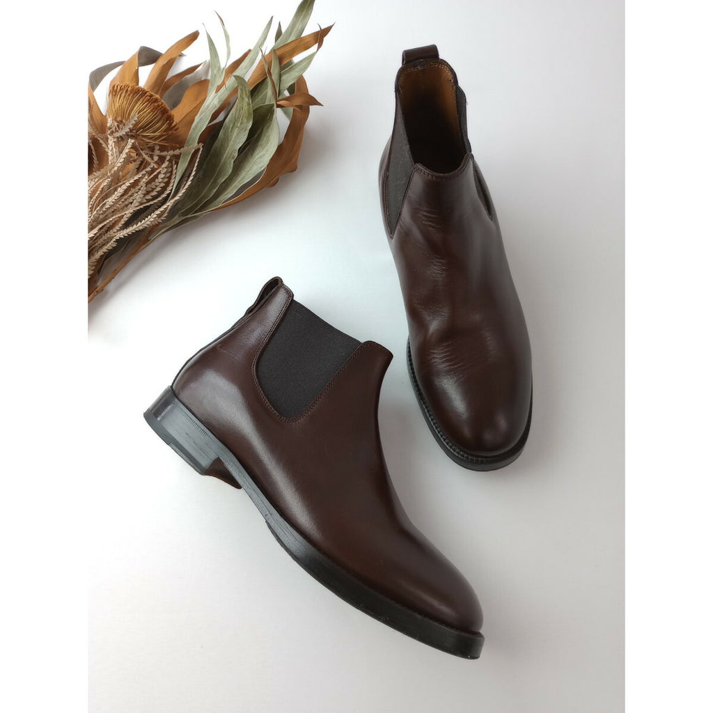 MARGARET HOWELL マーガレットハウエル プレミアムライン イタリア製 レザー サイドゴア ブーツ ダークブラウン 37 1/2 靴【中古】