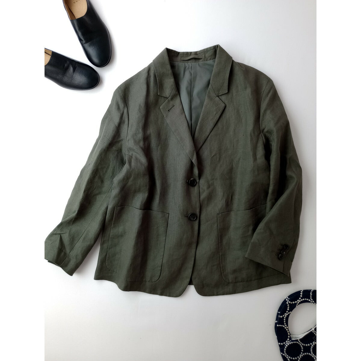 22SS MARGARET HOWELL マーガレットハウエル LINEN JACKET テーラード 長袖 ジャケット リネン 麻 100％ グリーン カーキ 1【中古】