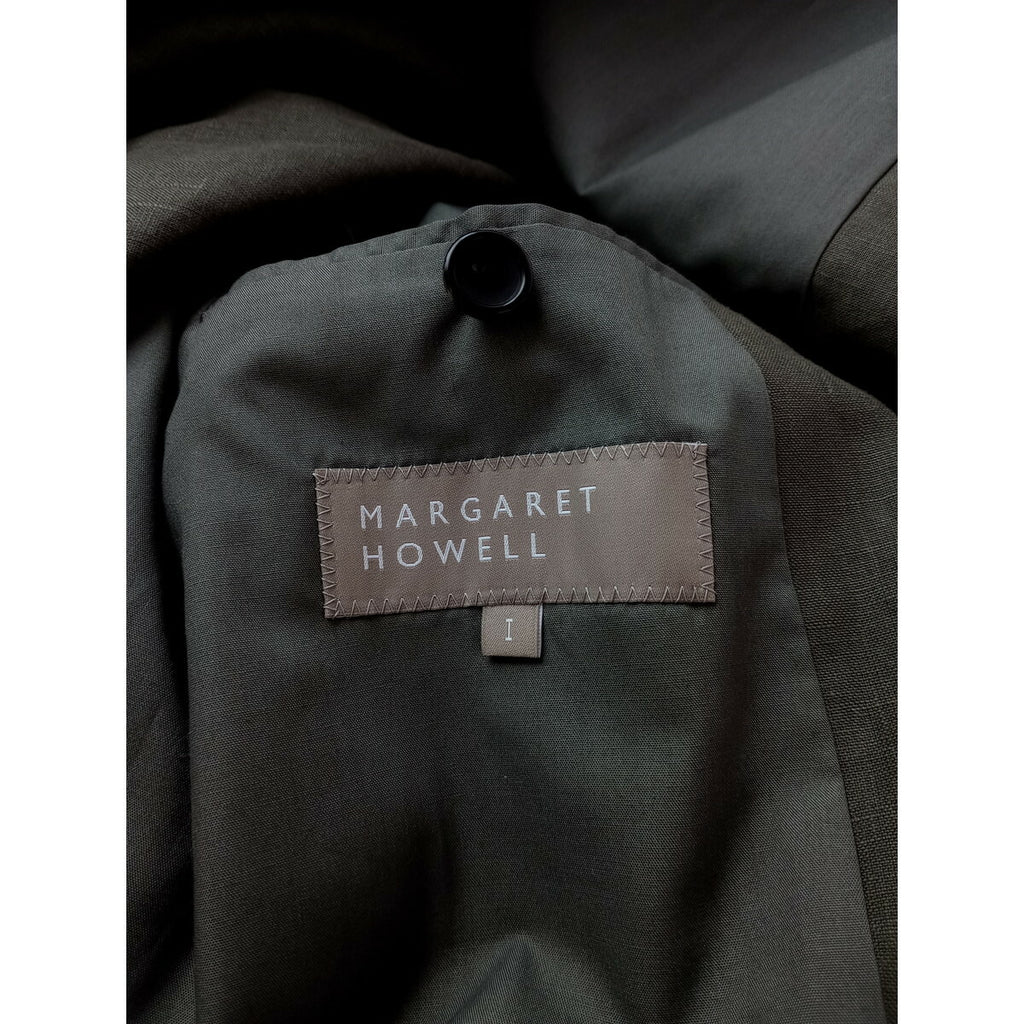 22SS MARGARET HOWELL マーガレットハウエル LINEN JACKET テーラード 長袖 ジャケット リネン 麻 100％ グリーン カーキ 1【中古】