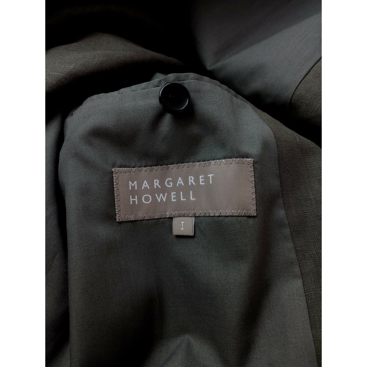 22SS MARGARET HOWELL マーガレットハウエル LINEN JACKET テーラード 長袖 ジャケット リネン 麻 100％ グリーン カーキ 1【中古】