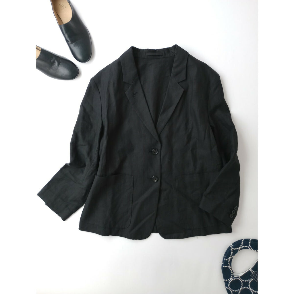 MARGARET HOWELL マーガレットハウエル DENSE FINE LINEN POPLIN テーラード 長袖 ジャケット リネン 麻 100％ 黒 ブラック 1【中古】
