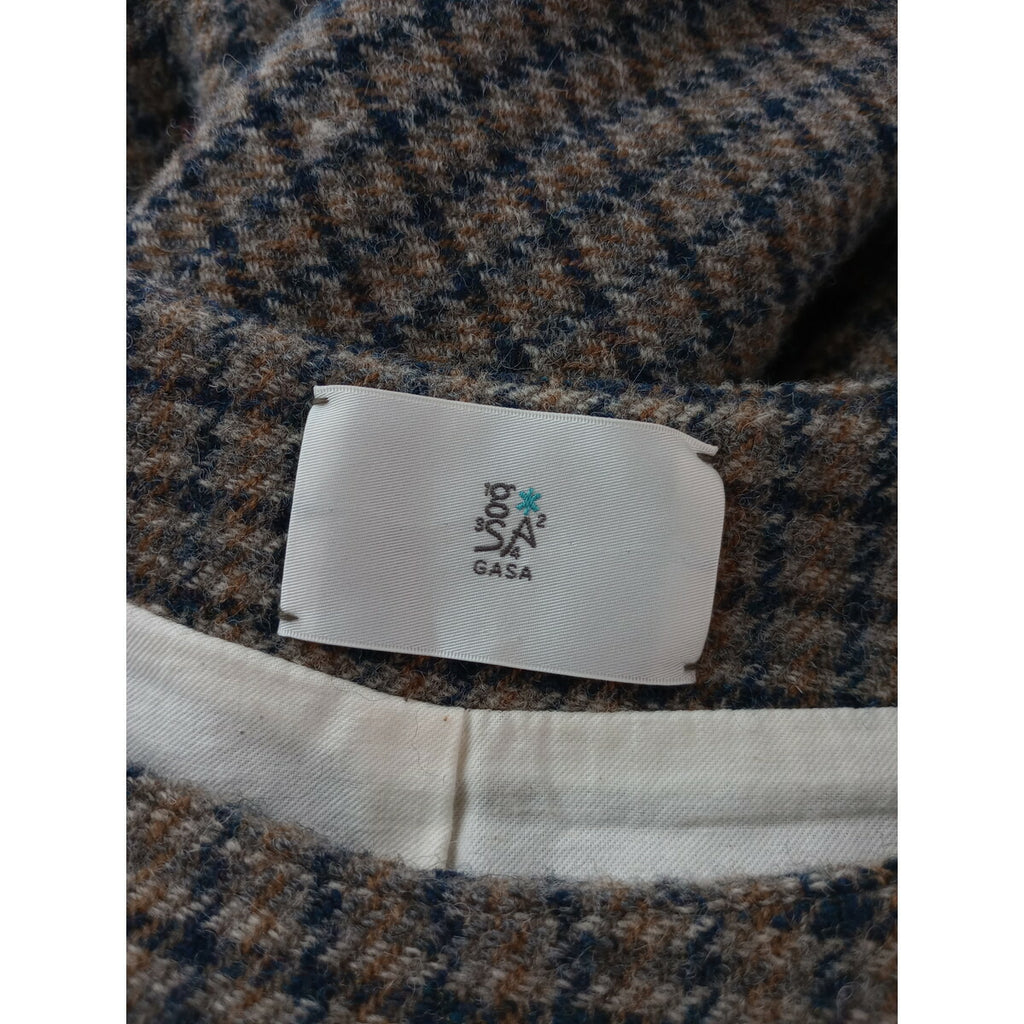 GASA ガサ ガンクラブ チェック 柄 ウール 毛 100％ ロング ワンピース ベージュ(24T＋0546)【中古】