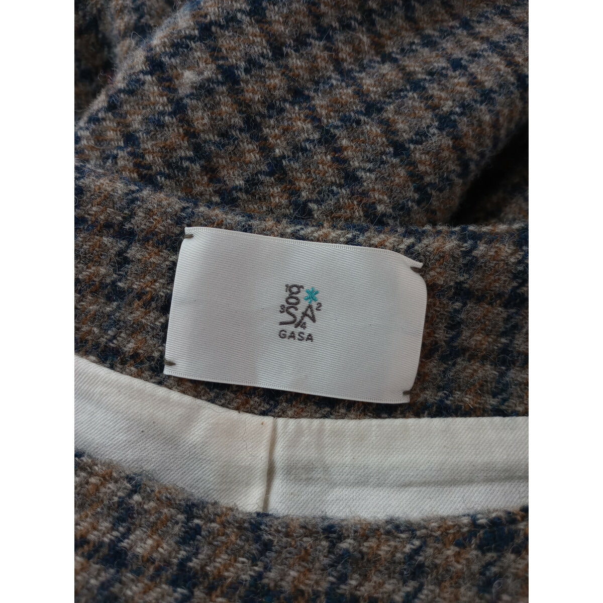 GASA ガサ ガンクラブ チェック 柄 ウール 毛 100％ ロング ワンピース ベージュ(24T＋0546)【中古】