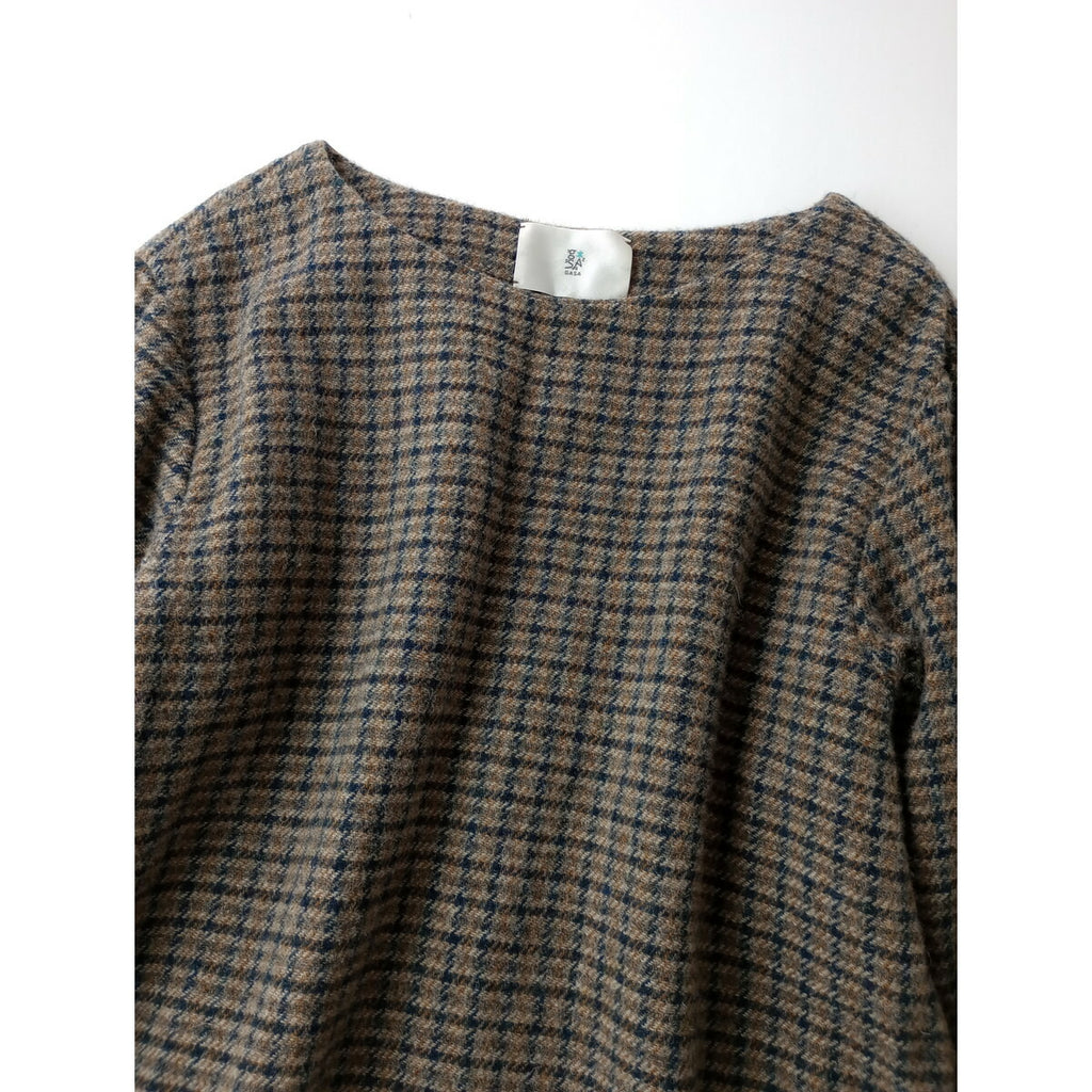 GASA ガサ ガンクラブ チェック 柄 ウール 毛 100％ ロング ワンピース ベージュ(24T＋0546)【中古】