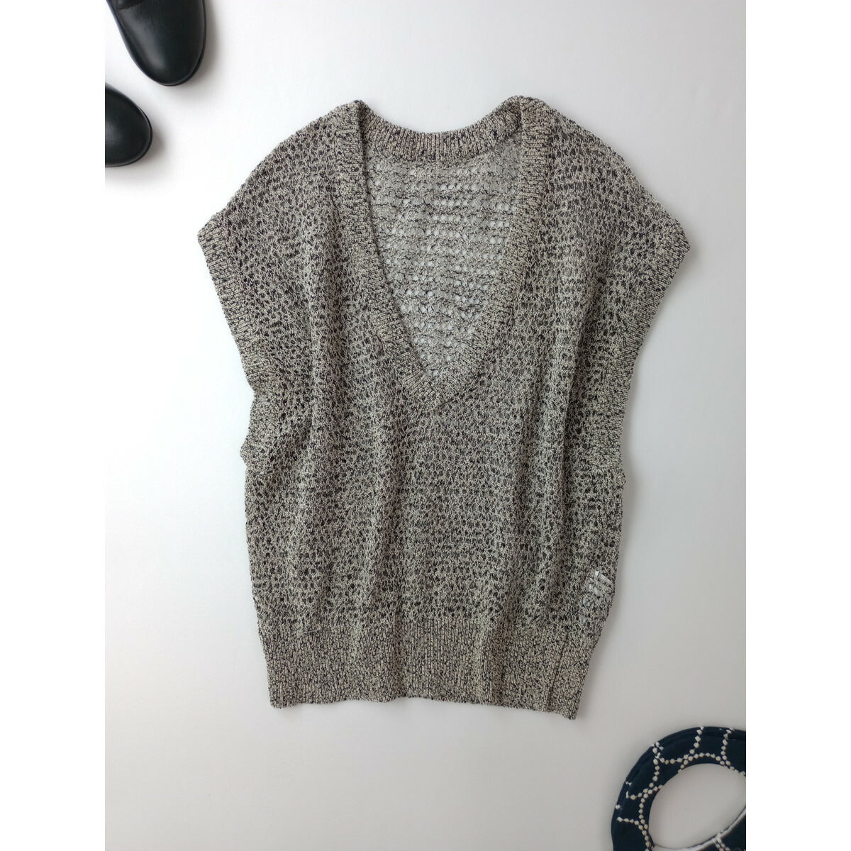 25SS RIM.ARK リムアーク Summer knit v neck tops サマーニット Vネック トップス ベスト 黒 ブラック アイボリー 38【中古】