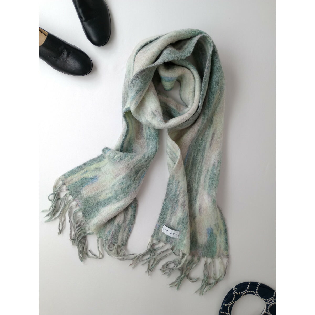 RIM.ARK リムアーク Water lilies jacquard stole ウォーター リリズ ジャカード ストール マフラー グリーン (3M＋2112)【中古】