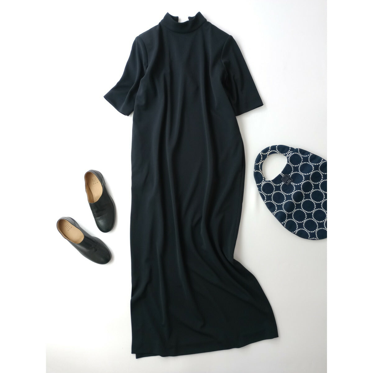 24AW RIM.ARK リムアーク Back v neck OP バックブイネック 半袖 ワンピース ロング ドレス 36 黒 ブラック 前後着 2WAY UVカット【中古】