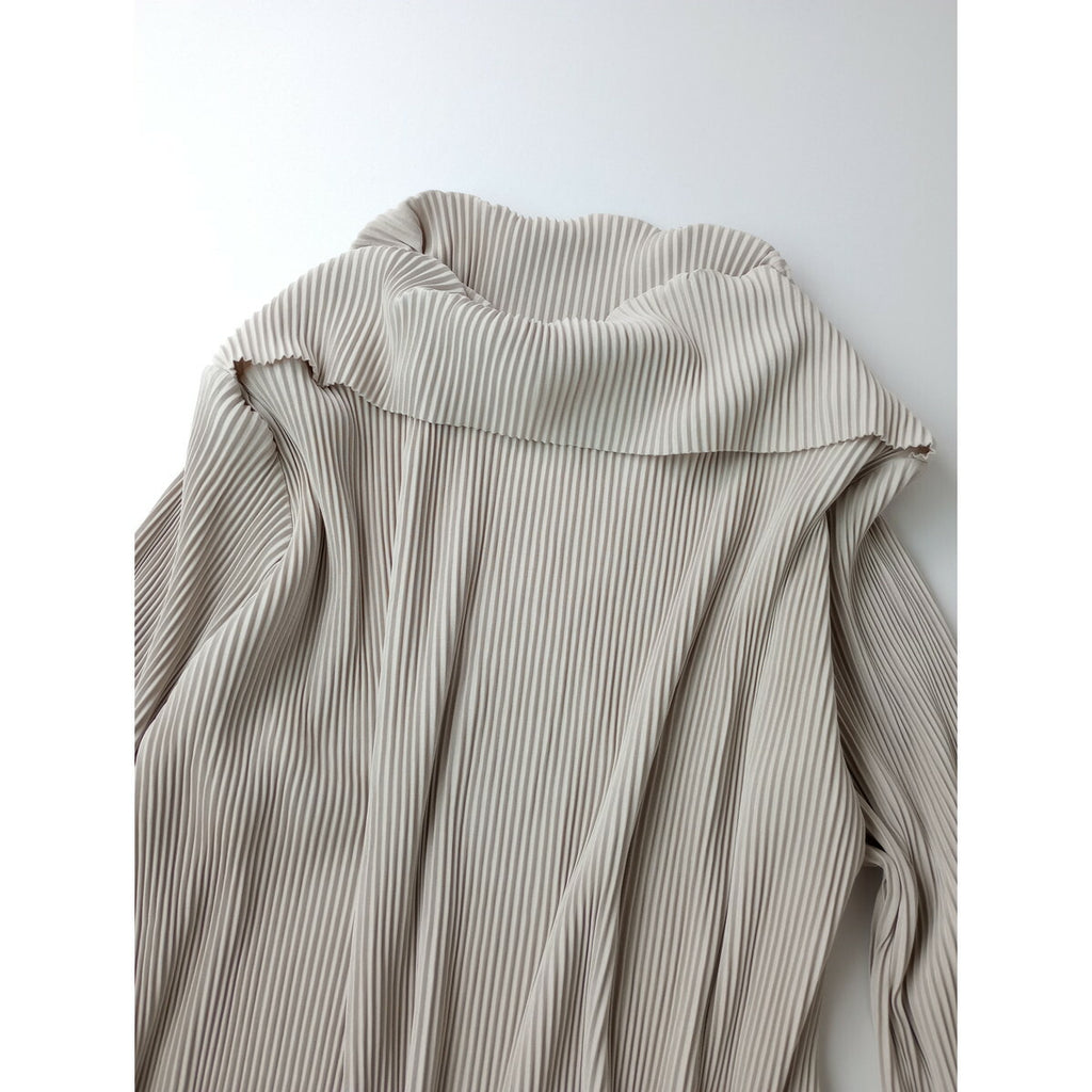 Jens イェンス プリーツ ロング 長袖 深スリット ワンピース アイボリー F【中古】