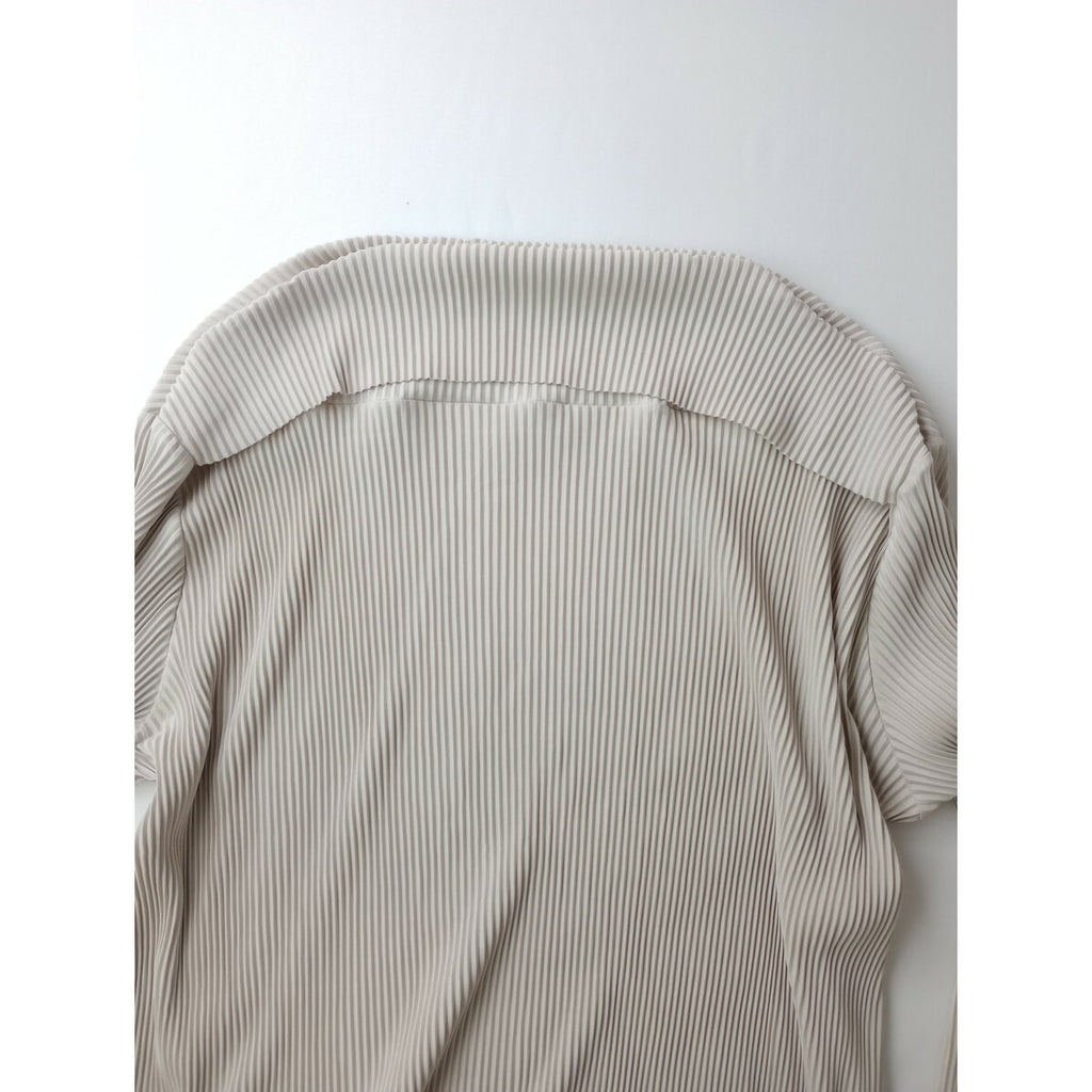 Jens イェンス プリーツ ロング 長袖 深スリット ワンピース アイボリー F【中古】