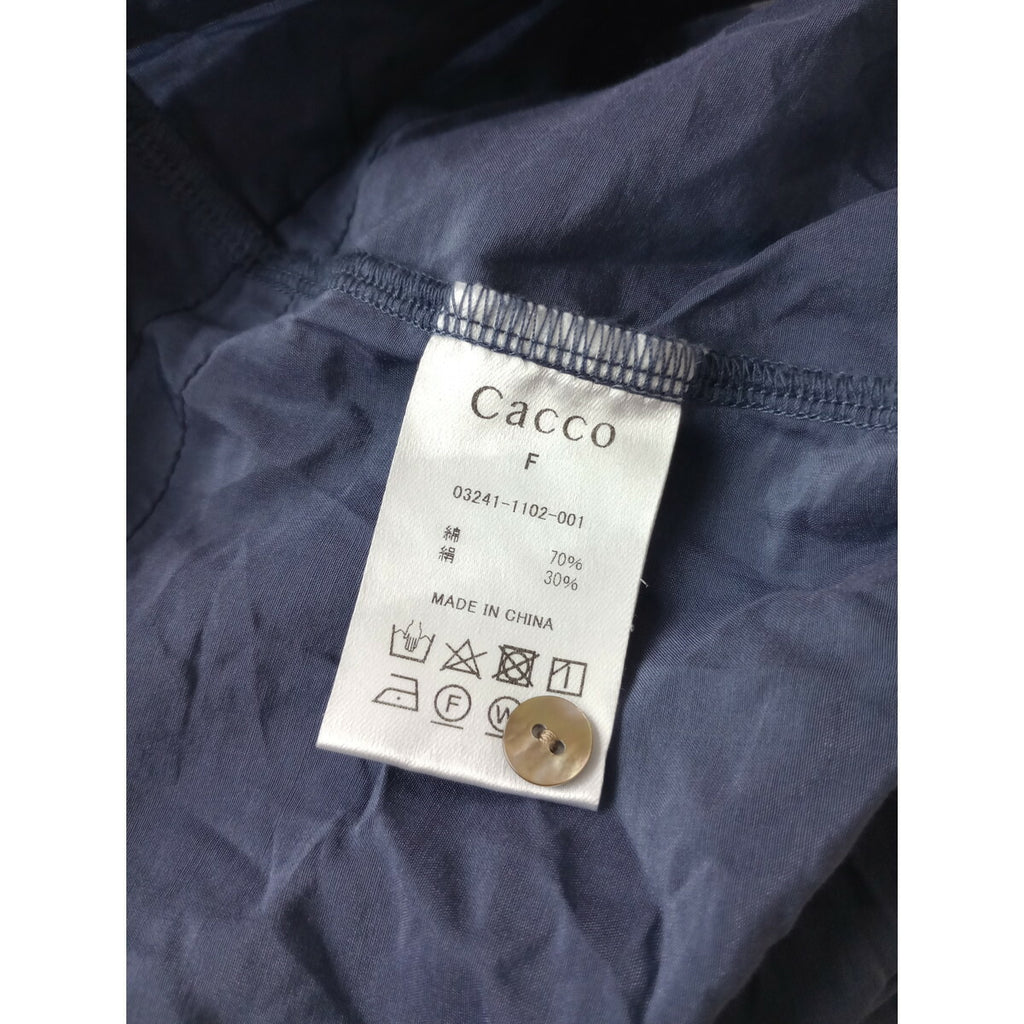 cacco カッコ kanoko ほぼ日 ボリュームタック 長袖 ノーカラー ブラウス トップス くすみネイビー【中古】