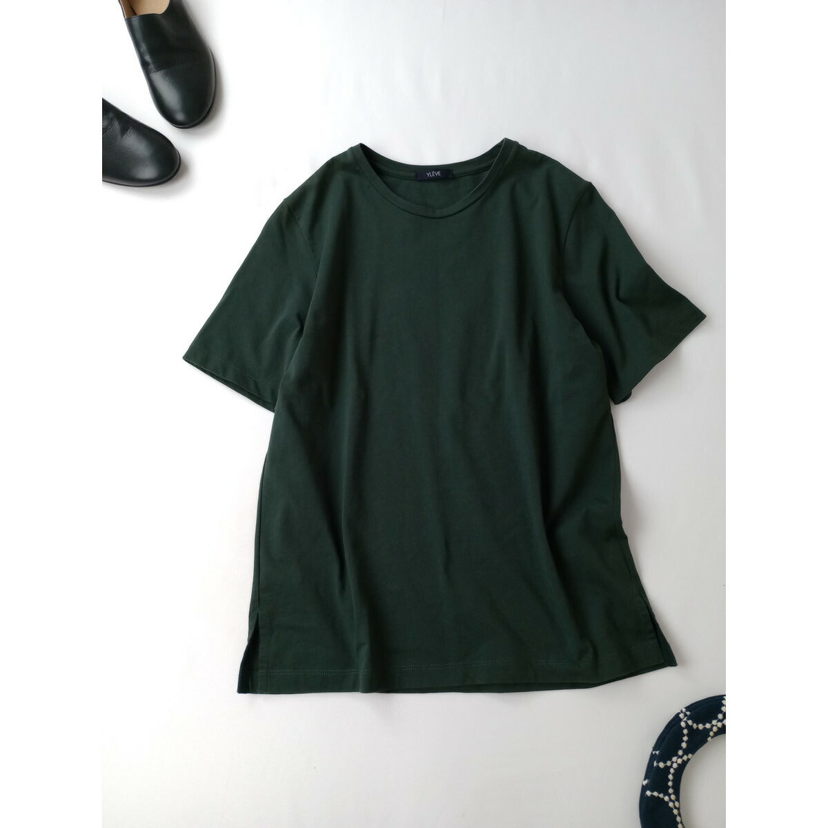 イレーヴ YLEVE コットン 綿 100％ Tシャツ 半袖 カットソー トップス グリーン 1【中古】