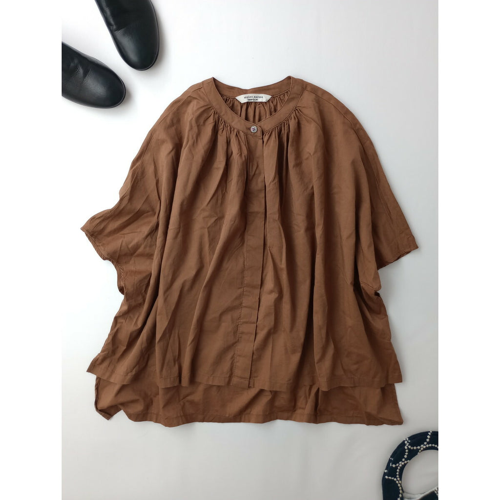 23SS atelier naruse アトリエナルセ cotton lyocell band-collar blouse ブラウス トップス ブラウン【中古】