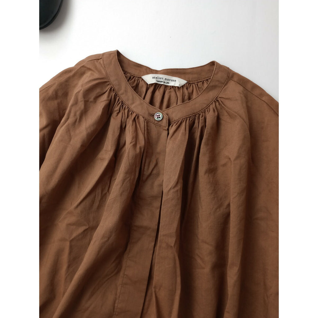 23SS atelier naruse アトリエナルセ cotton lyocell band-collar blouse ブラウス トップス ブラウン【中古】