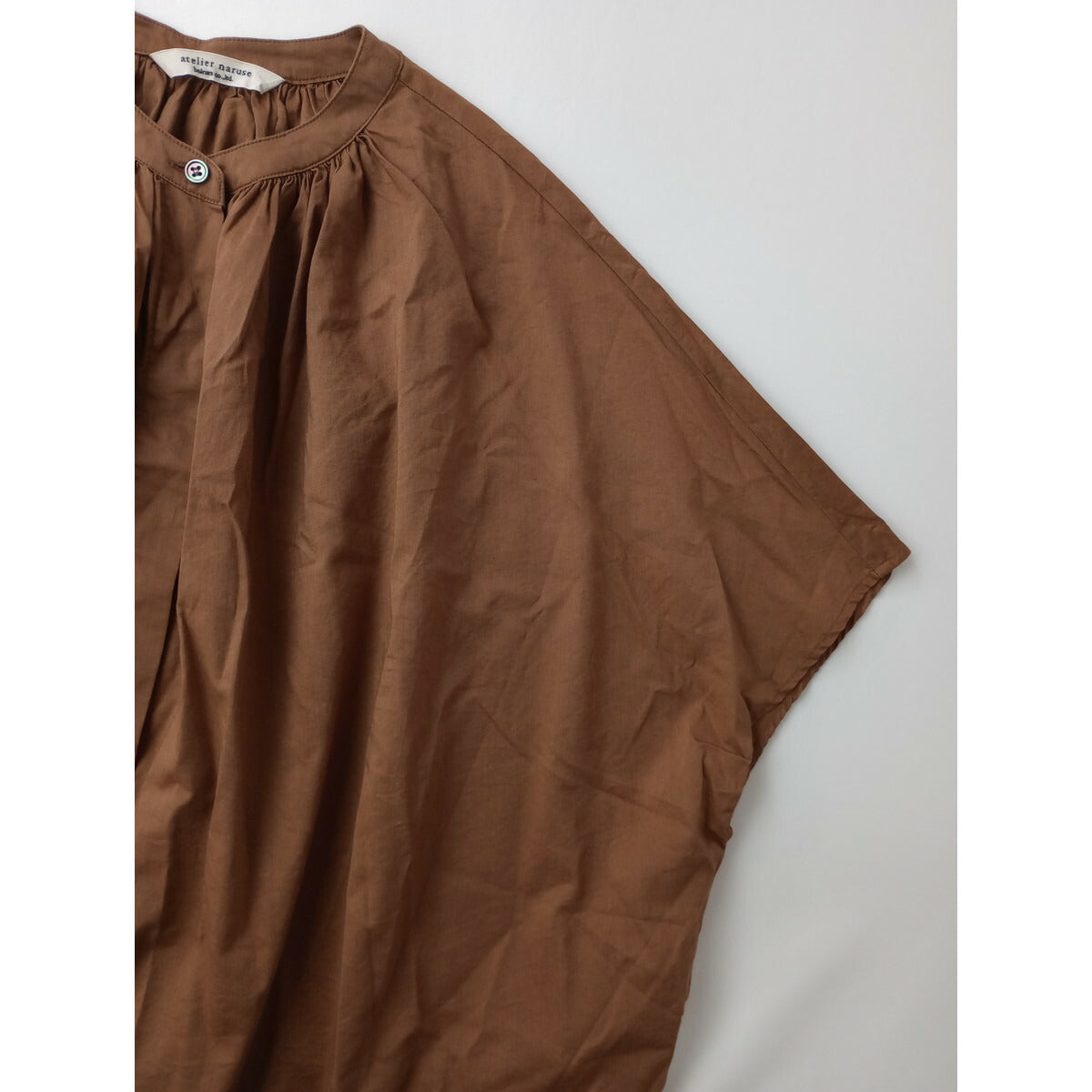 23SS atelier naruse アトリエナルセ cotton lyocell band-collar blouse ブラウス トップス ブラウン【中古】