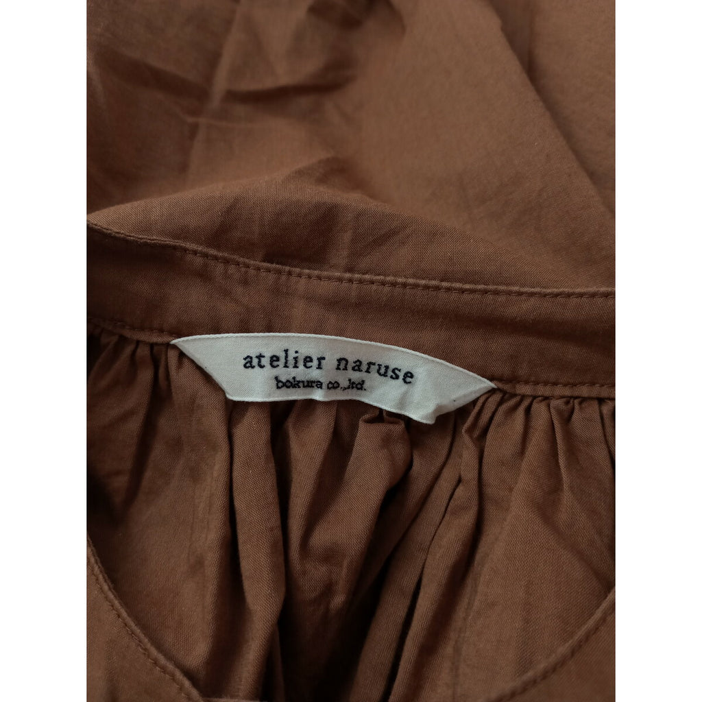23SS atelier naruse アトリエナルセ cotton lyocell band-collar blouse ブラウス トップス ブラウン【中古】