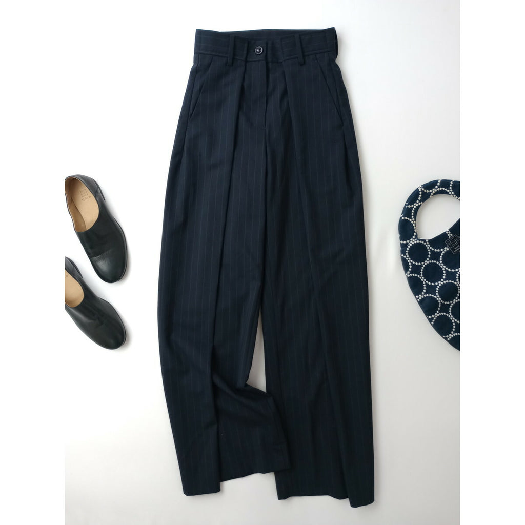 MM6 Maison Margiela マルタンマルジェラ トランスフォーマティブ ピン ストライプ トラウザーズ パンツ 黒に近いダークネイビー 38【中古】