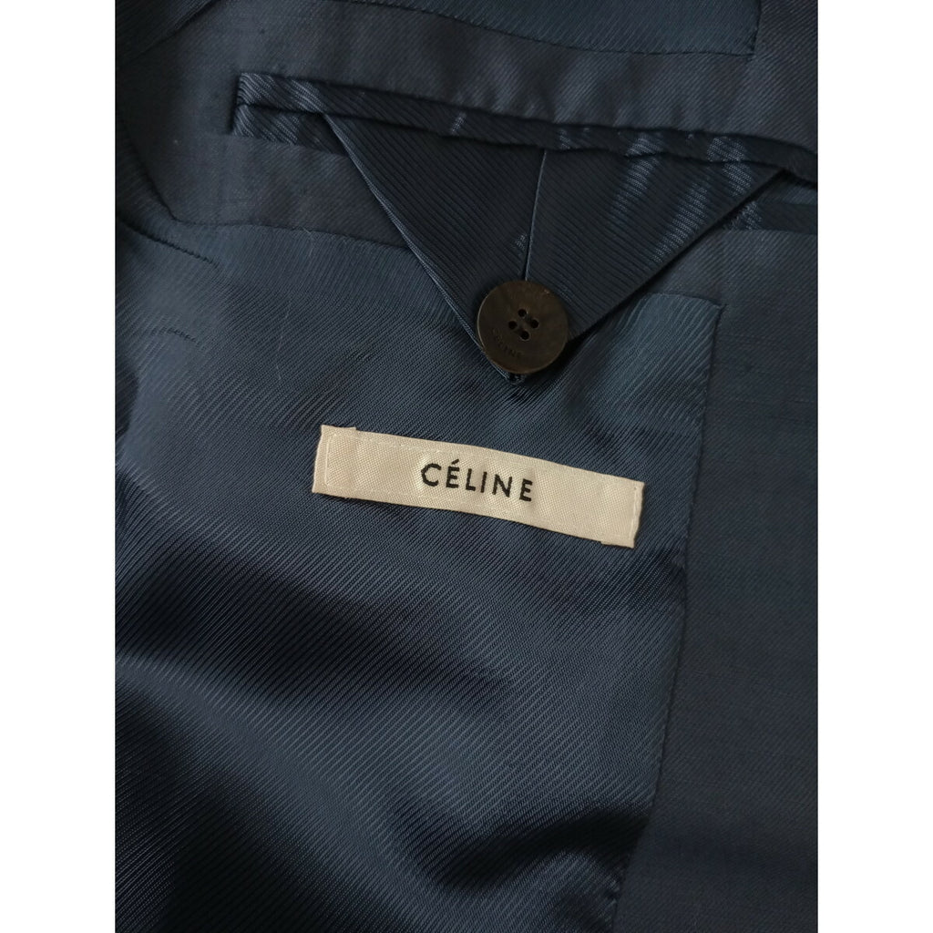 CELINE セリーヌ テーラード ジャケット ブルー グレー リネン レーヨン 34 フィビー フィビーファイロ【中古】