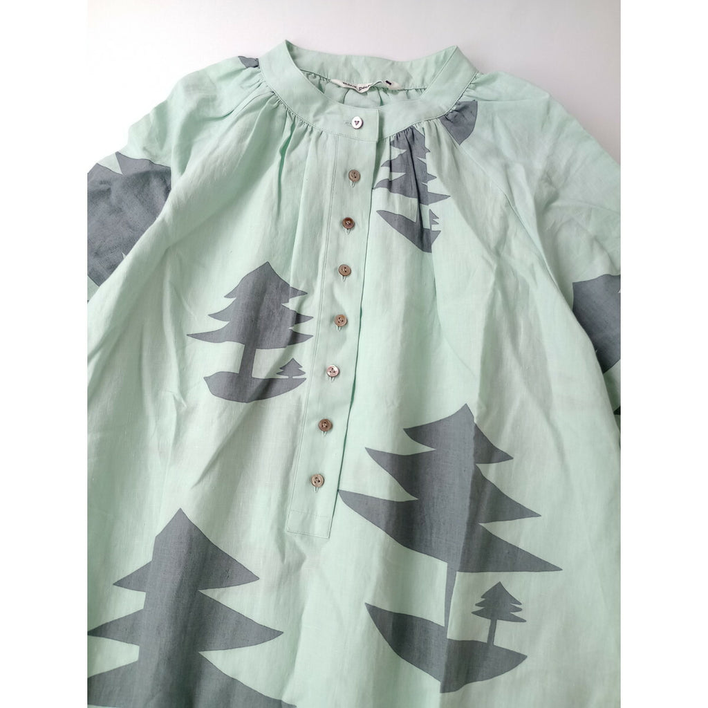 mina perhonen ミナペルホネン mori no umi リネン 100％ ワンピース ミントグリーン グレー 36【中古】