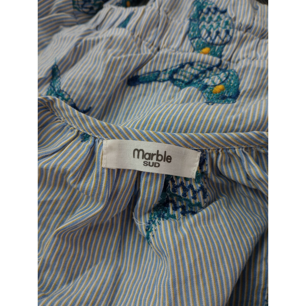マーブルシュッド marble SUD オカメ インコ 刺繍 ワンピース ブルー【中古】
