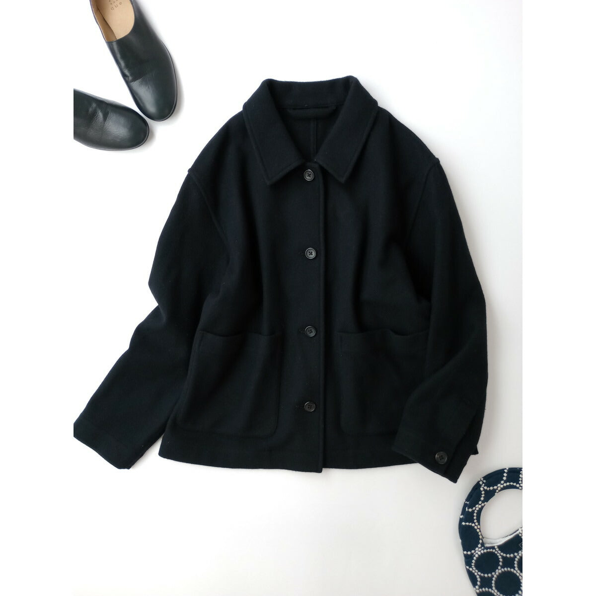 24AW MARGARET HOWELL マーガレットハウエル SOFT WOOL TWILL ウール 毛 100％ 長袖 ジャケット 黒 ブラック 1 (15M＋0516)【中古】