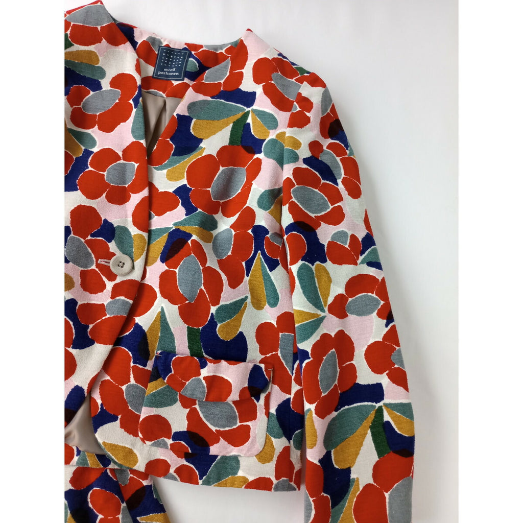 mina perhonen ミナペルホネン flowerscope 総柄 ノーカラー ジャケット スカート セットアップ 赤 36 38【中古】