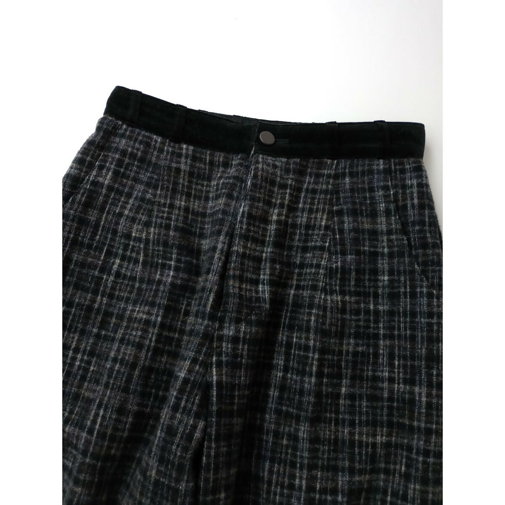 22AW SUSURI ススリ コットン ウール チェック柄 ソワー パンツ 黒 ブラック 0 (25M+0817)【中古】