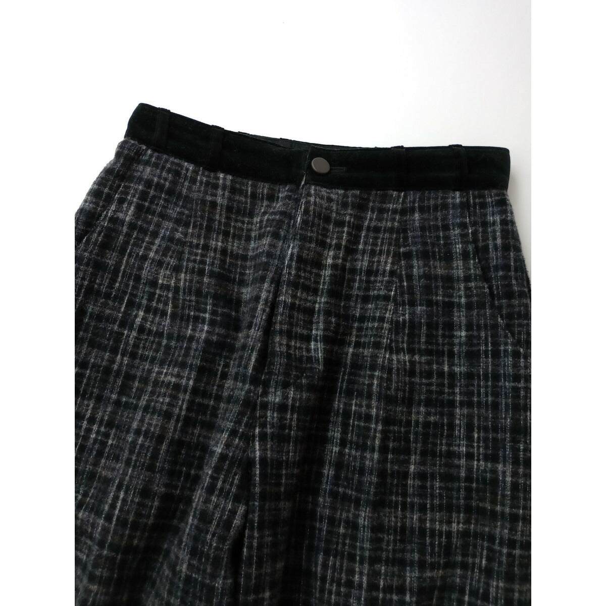 22AW SUSURI ススリ コットン ウール チェック柄 ソワー パンツ 黒 ブラック 0 (25M+0817)【中古】