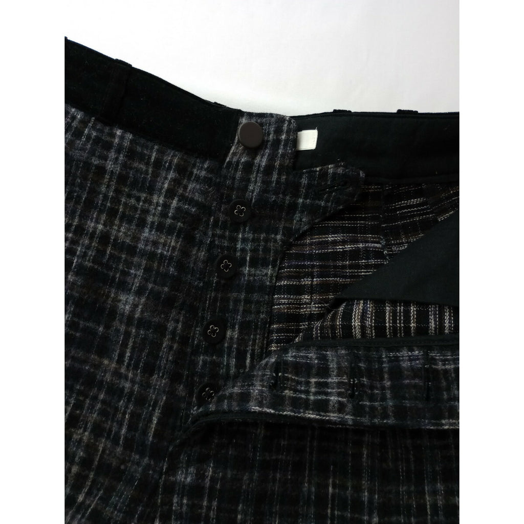 22AW SUSURI ススリ コットン ウール チェック柄 ソワー パンツ 黒 ブラック 0 (25M+0817)【中古】