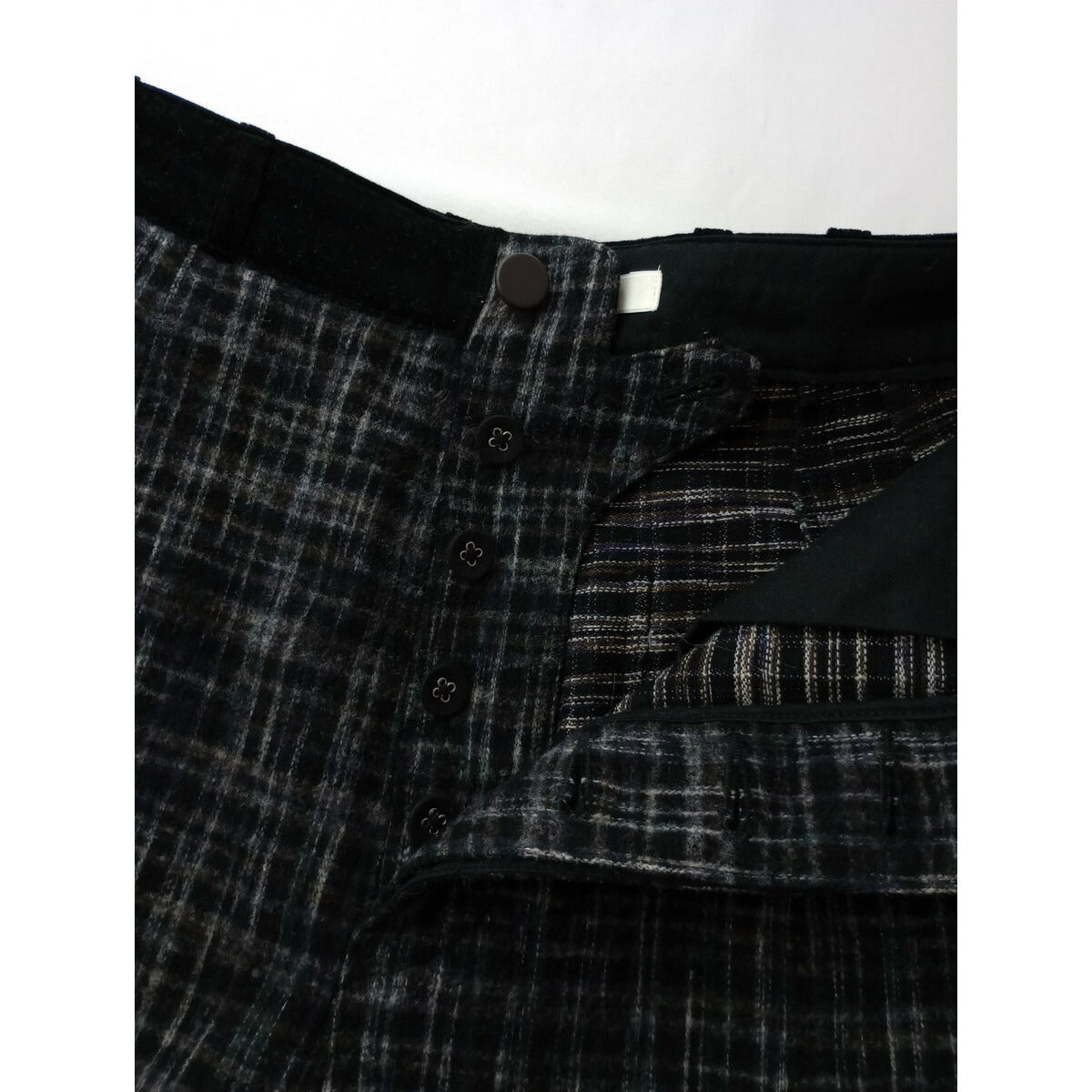 22AW SUSURI ススリ コットン ウール チェック柄 ソワー パンツ 黒 ブラック 0 (25M+0817)【中古】